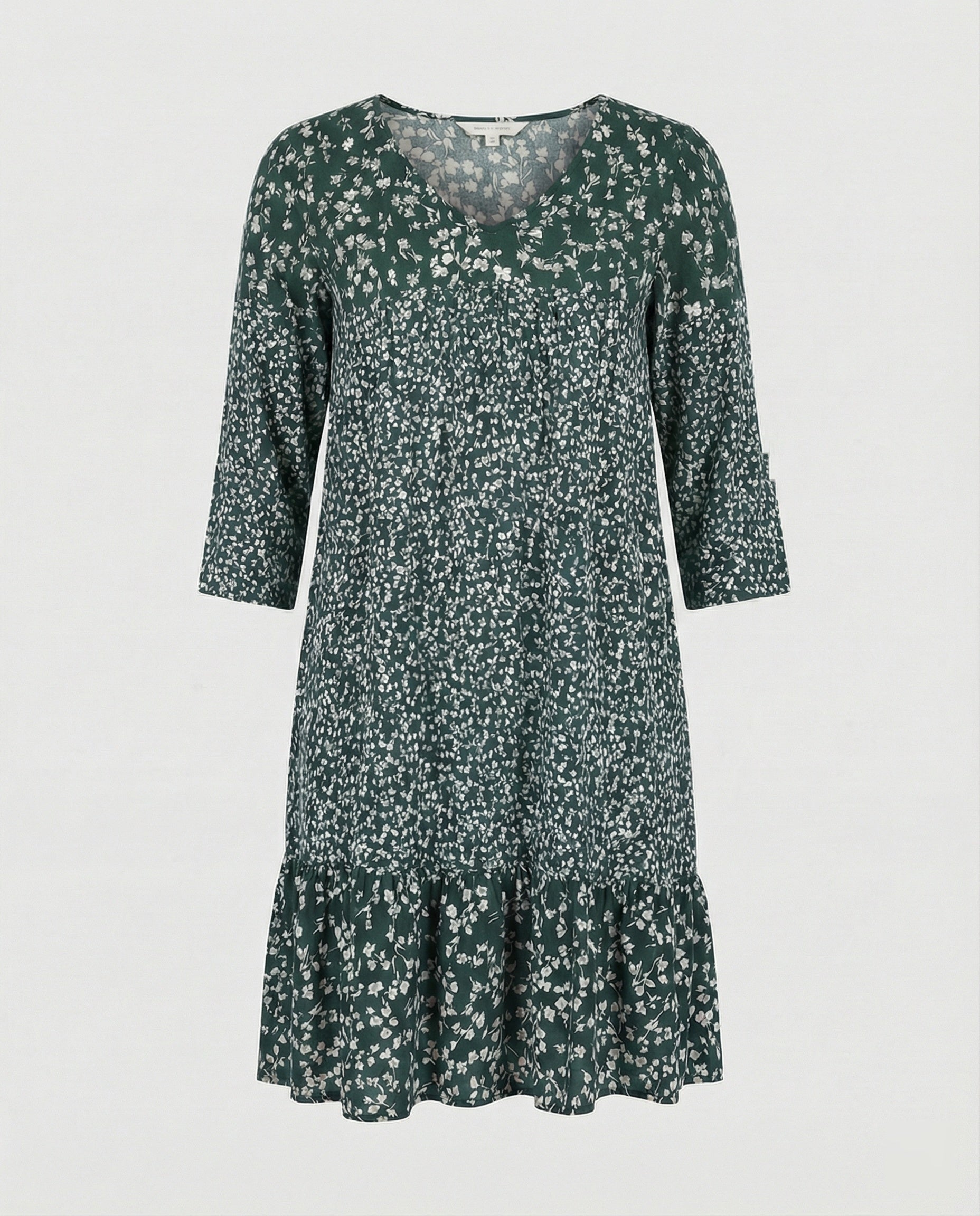 Relaxed Floral Mini Dress with V-Neckline and Ruffle Hem