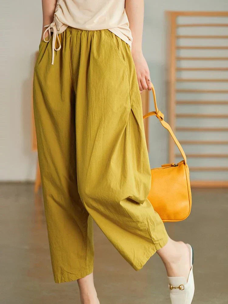 Relaxed High Waist Cropped Trousers with Elasticated Waistband