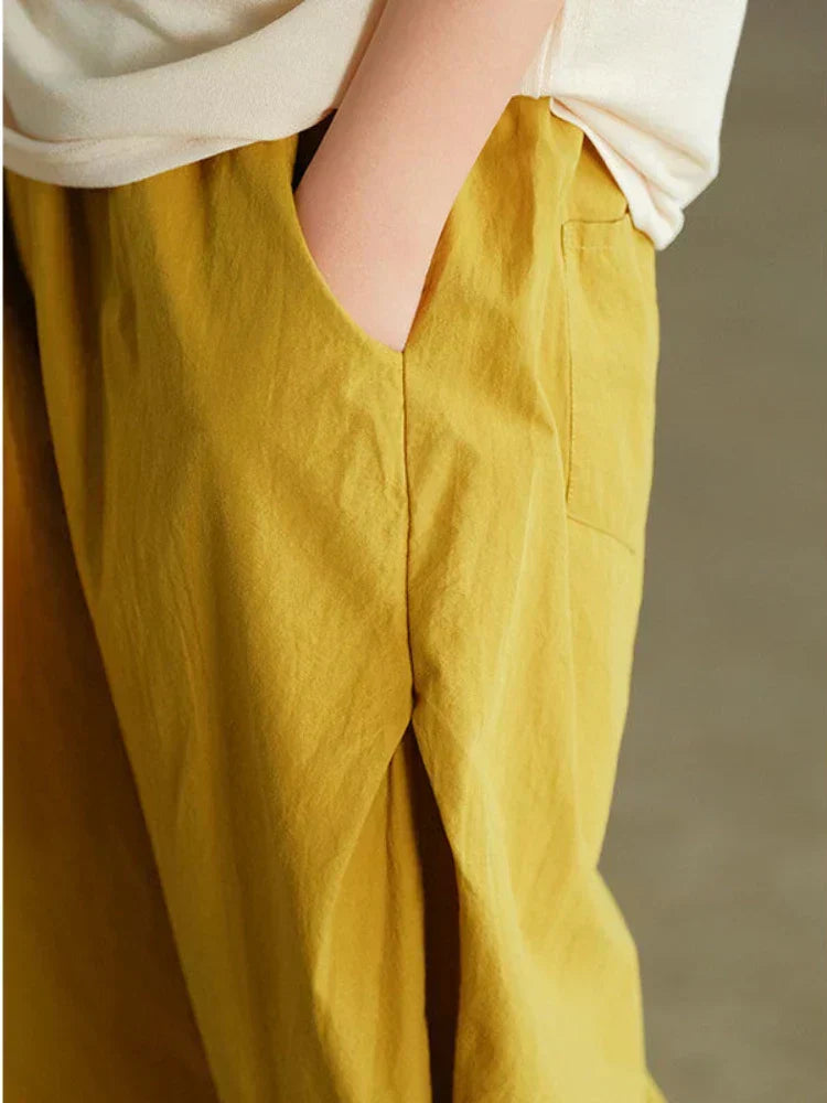 Relaxed High Waist Cropped Trousers with Elasticated Waistband