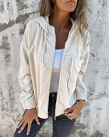 Relaxed Hooded Corduroy Jacket with Chest Pocket