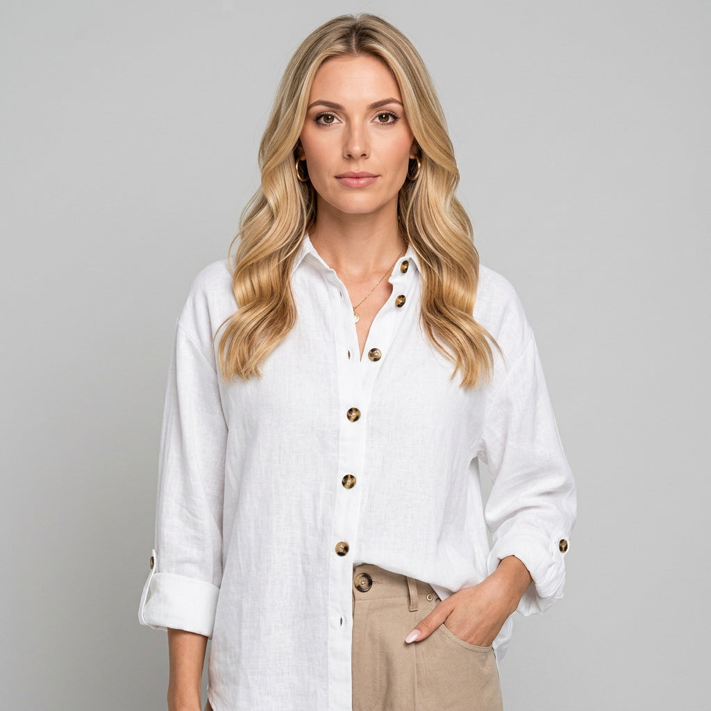 Relaxed Linen Shirt with Button Front and Collar