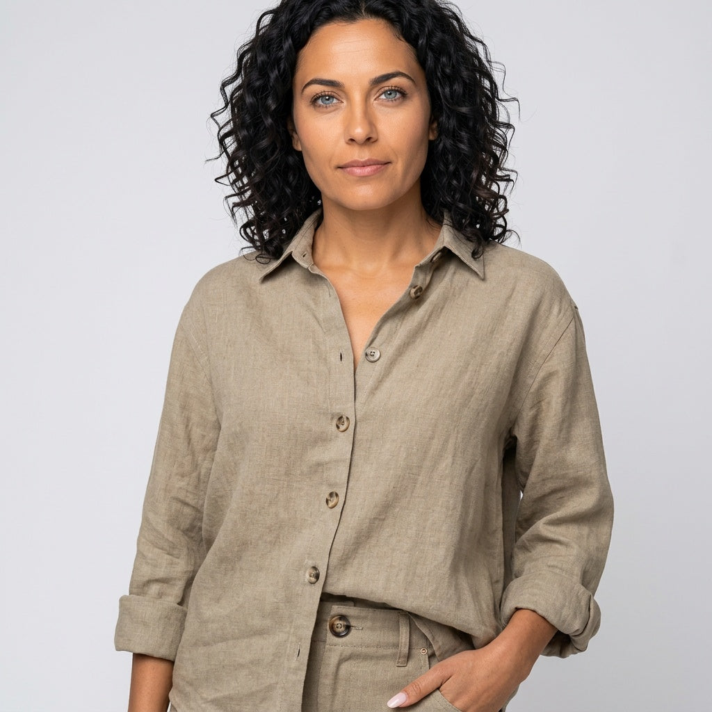 Relaxed Linen Shirt with Button Front and Collar