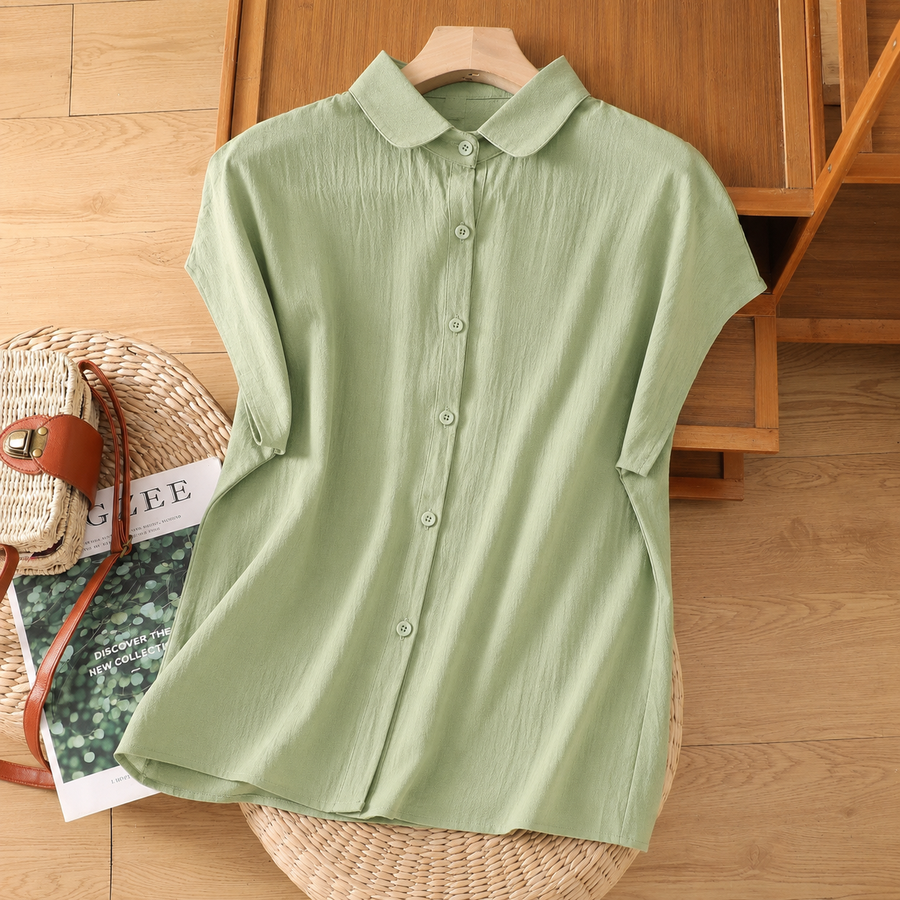 Relaxed Linen Shirt with Collared Neck and Button Front