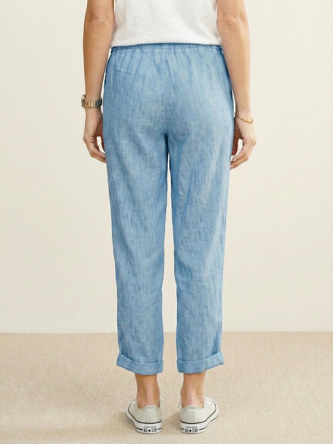 Relaxed Linen Trousers with Drawstring Waist and Rolled Hem