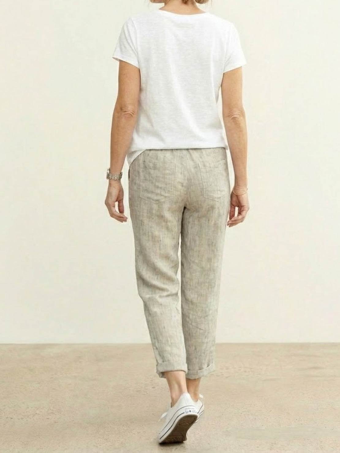 Relaxed Linen Trousers with Drawstring Waist and Rolled Hem