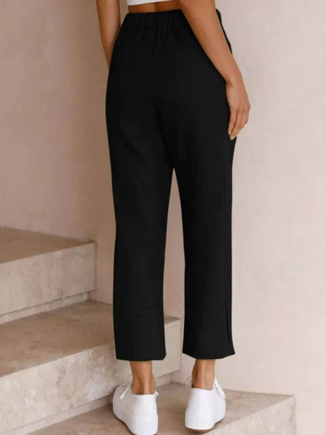 Relaxed Linen Trousers with Drawstring Waist and Rolled Hem