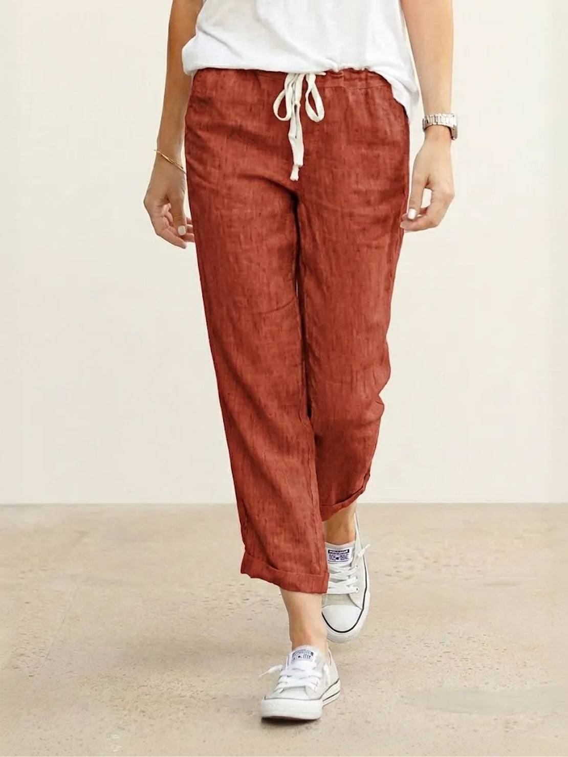 Relaxed Linen Trousers with Drawstring Waist and Rolled Hem
