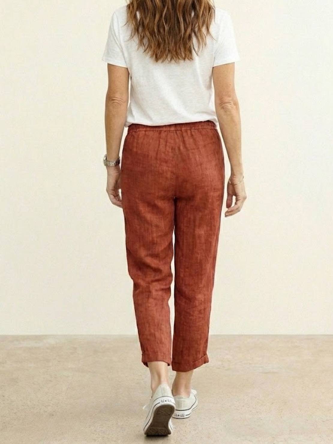 Relaxed Linen Trousers with Drawstring Waist and Rolled Hem