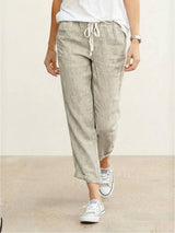 Relaxed Linen Trousers with Drawstring Waist and Rolled Hem