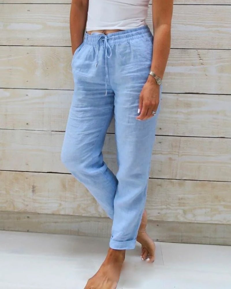 Relaxed Linen Trousers with Drawstring Waist and Straight Leg