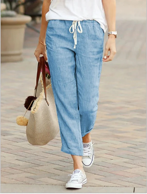 Relaxed Linen Trousers with Elasticated Drawstring Waist