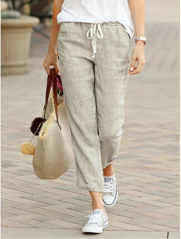 Relaxed Linen Trousers with Elasticated Drawstring Waist
