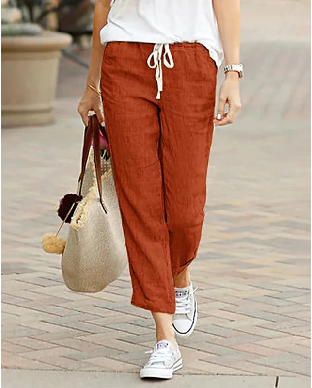 Relaxed Linen Trousers with Elasticated Drawstring Waist