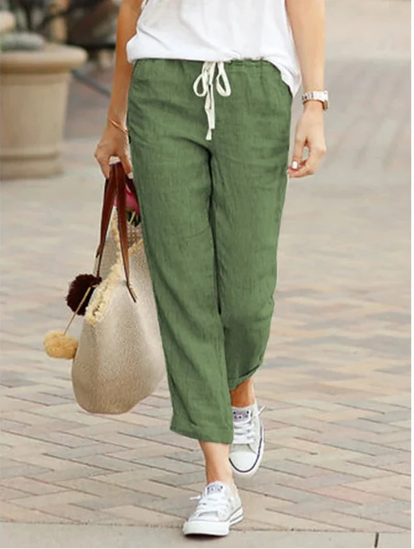 Relaxed Linen Trousers with Elasticated Drawstring Waist