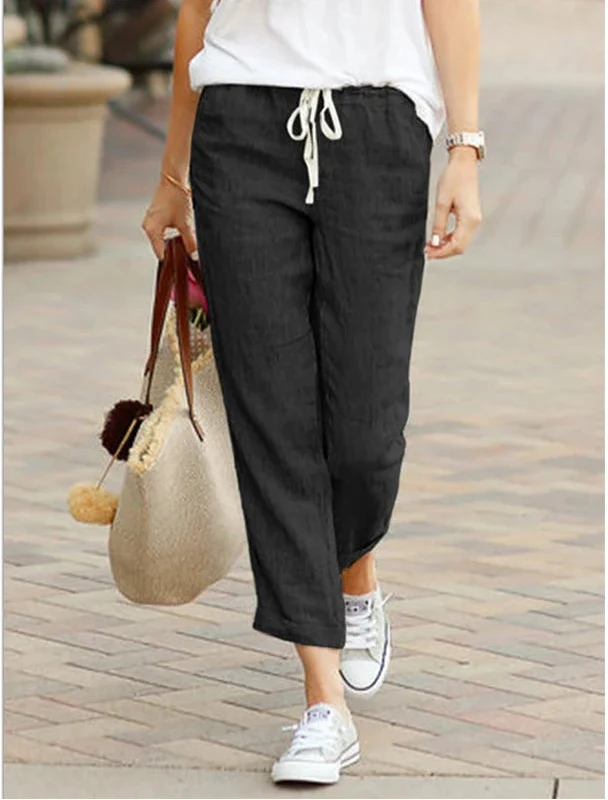 Relaxed Linen Trousers with Elasticated Drawstring Waist