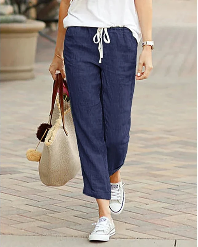 Relaxed Linen Trousers with Elasticated Drawstring Waist