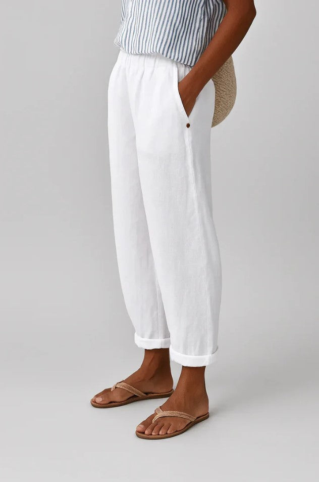 Relaxed Linen Trousers with Elasticated Waist and Cuffed Hem
