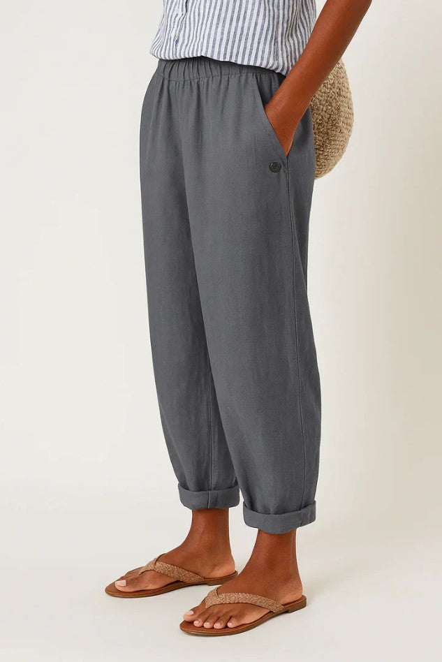 Relaxed Linen Trousers with Elasticated Waist and Cuffed Hem