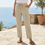 Relaxed Linen Trousers with Elasticated Waist and Drawstring