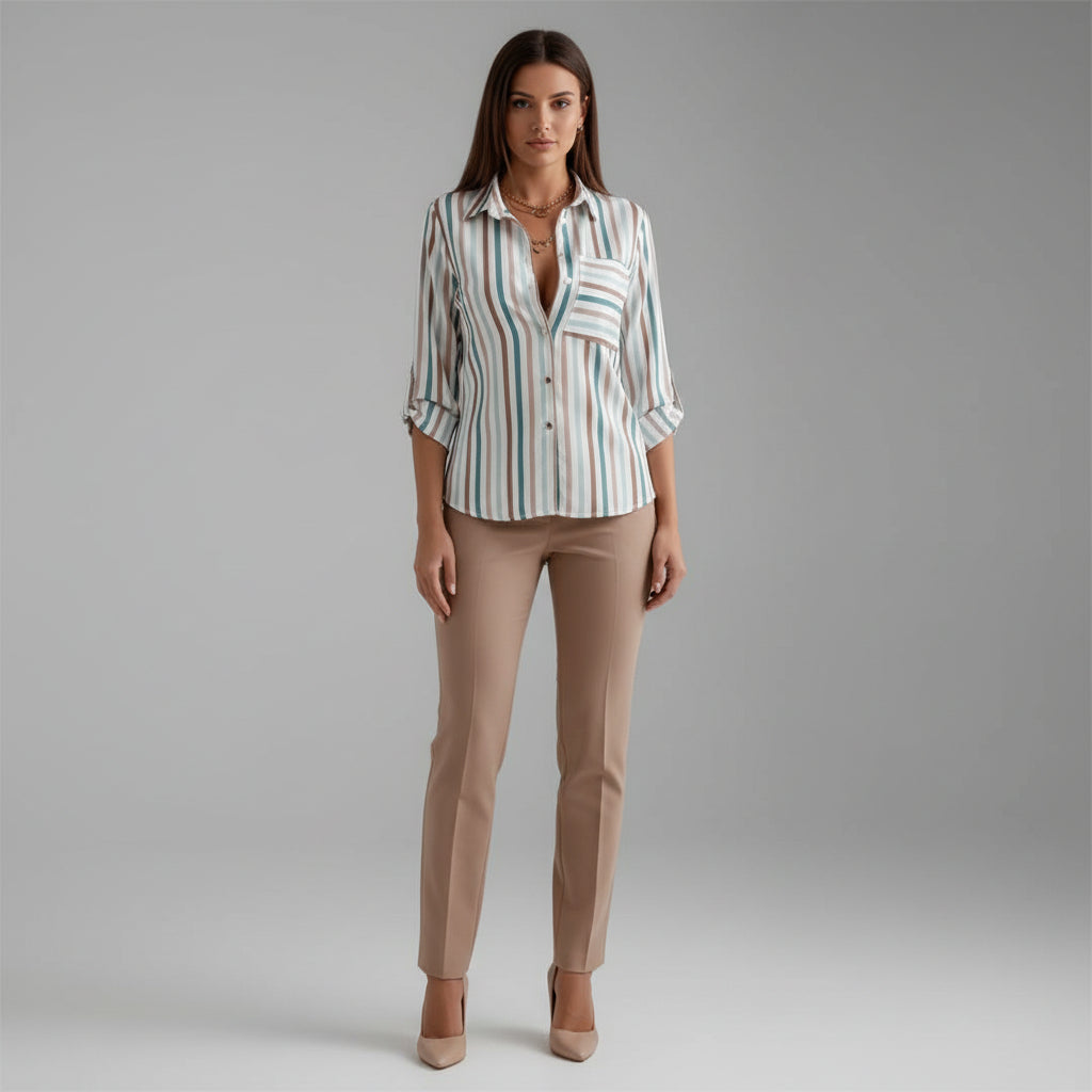 Relaxed Printed Shirt with Classic Collar and Roll Up Sleeves