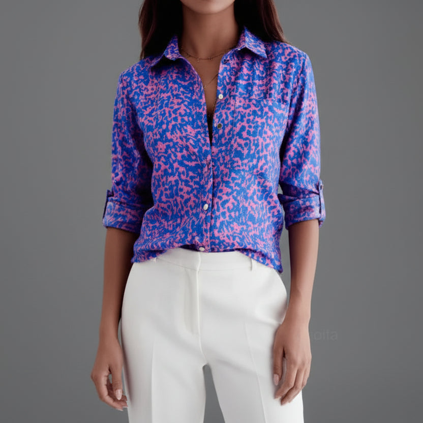 Relaxed Printed Shirt with Classic Collar and Roll Up Sleeves