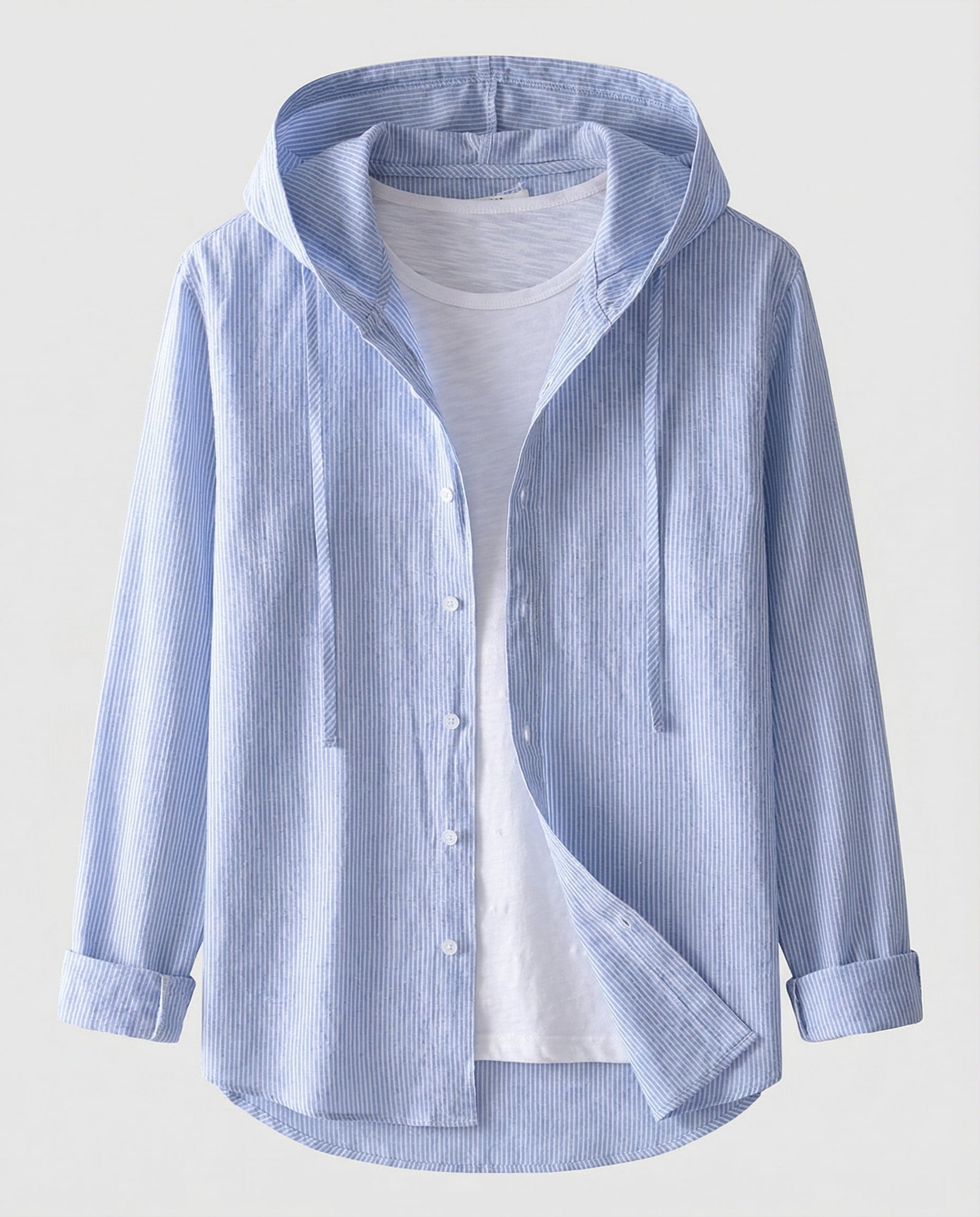 Relaxed Striped Linen Shirt with Hood and Button Front
