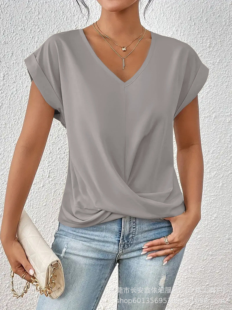 Relaxed Top with Twist Front Detail and V-Neckline