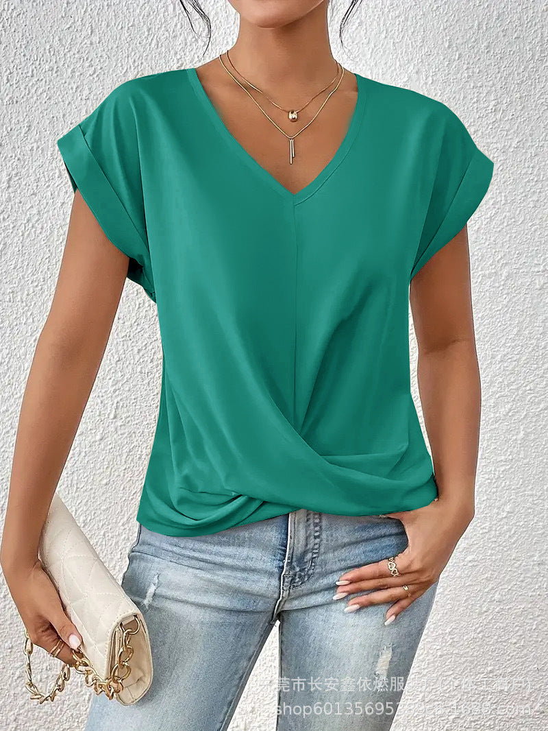 Relaxed Top with Twist Front Detail and V-Neckline
