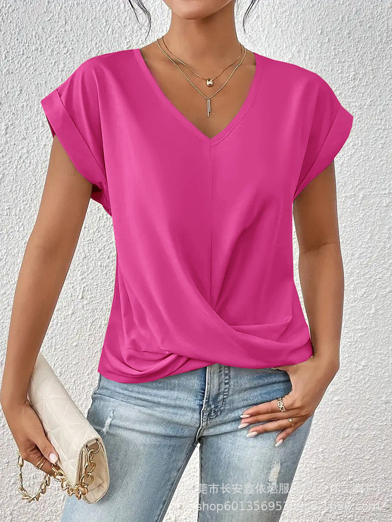 Relaxed Top with Twist Front Detail and V-Neckline