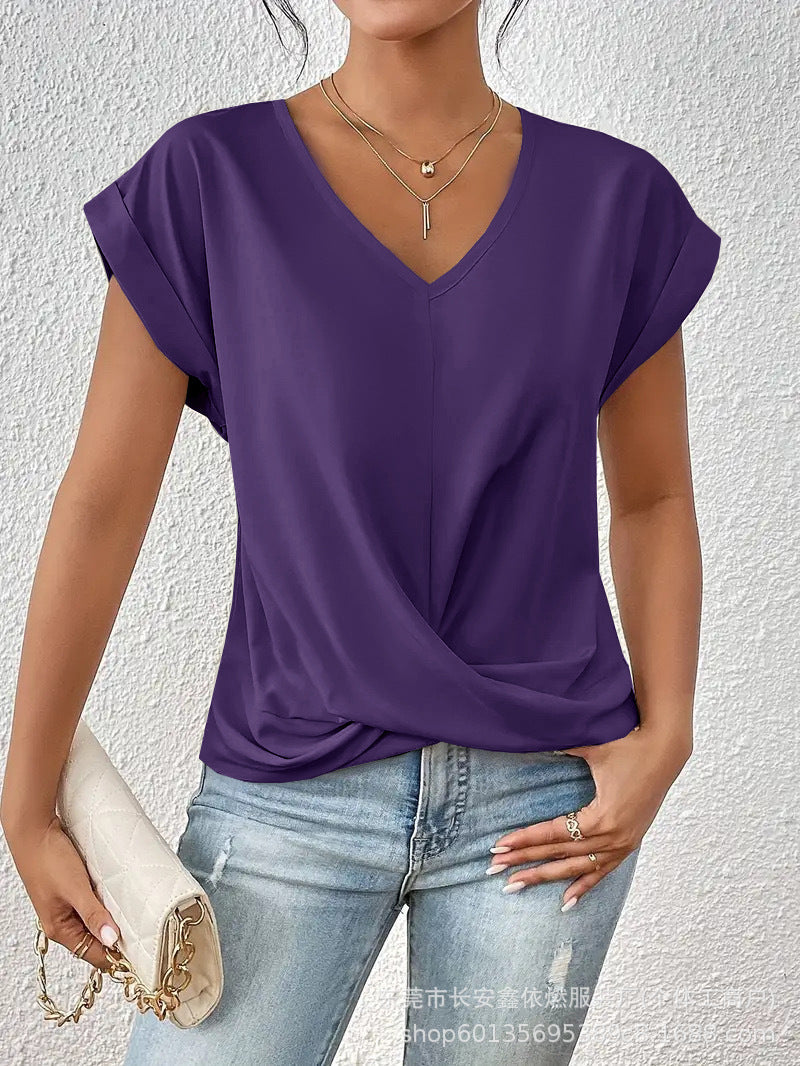 Relaxed Top with Twist Front Detail and V-Neckline