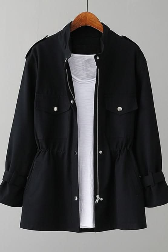 Relaxed Utility Jacket with Drawstring Waist and Chest Pockets