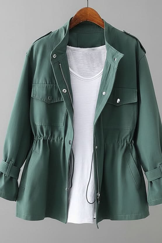 Relaxed Utility Jacket with Drawstring Waist and Chest Pockets