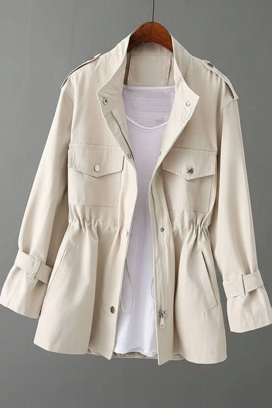 Relaxed Utility Jacket with Drawstring Waist and Chest Pockets