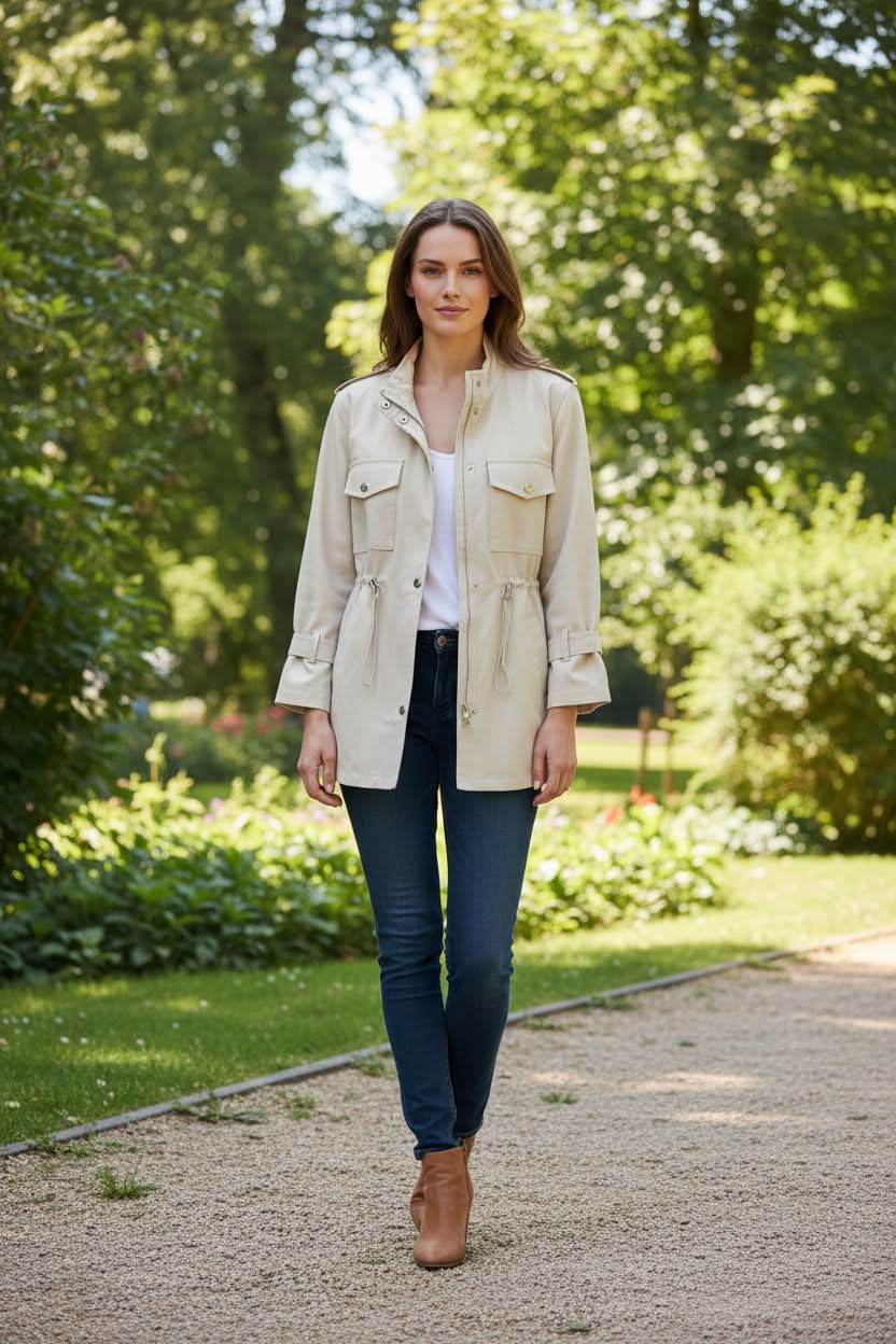 Relaxed Utility Jacket with Drawstring Waist and Chest Pockets