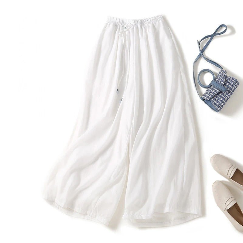 Relaxed Wide Leg Linen Culottes with Elasticated Waist and Flowing Fit