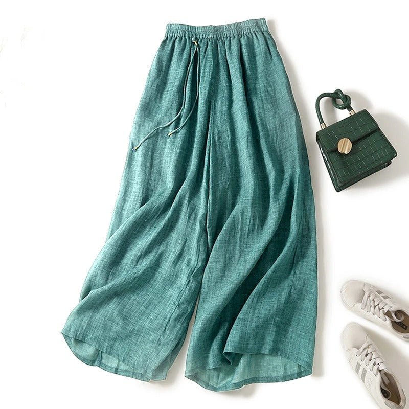 Relaxed Wide Leg Linen Culottes with Elasticated Waist and Flowing Fit