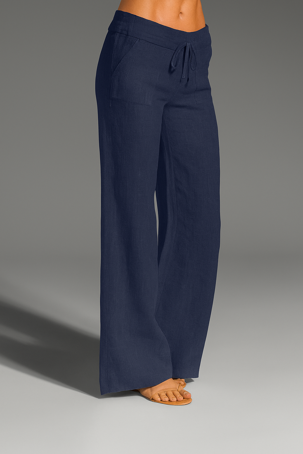 Relaxed Wide Leg Linen Trousers with Drawstring Waist