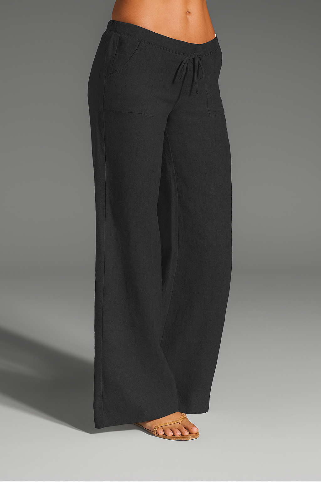 Relaxed Wide Leg Linen Trousers with Drawstring Waist