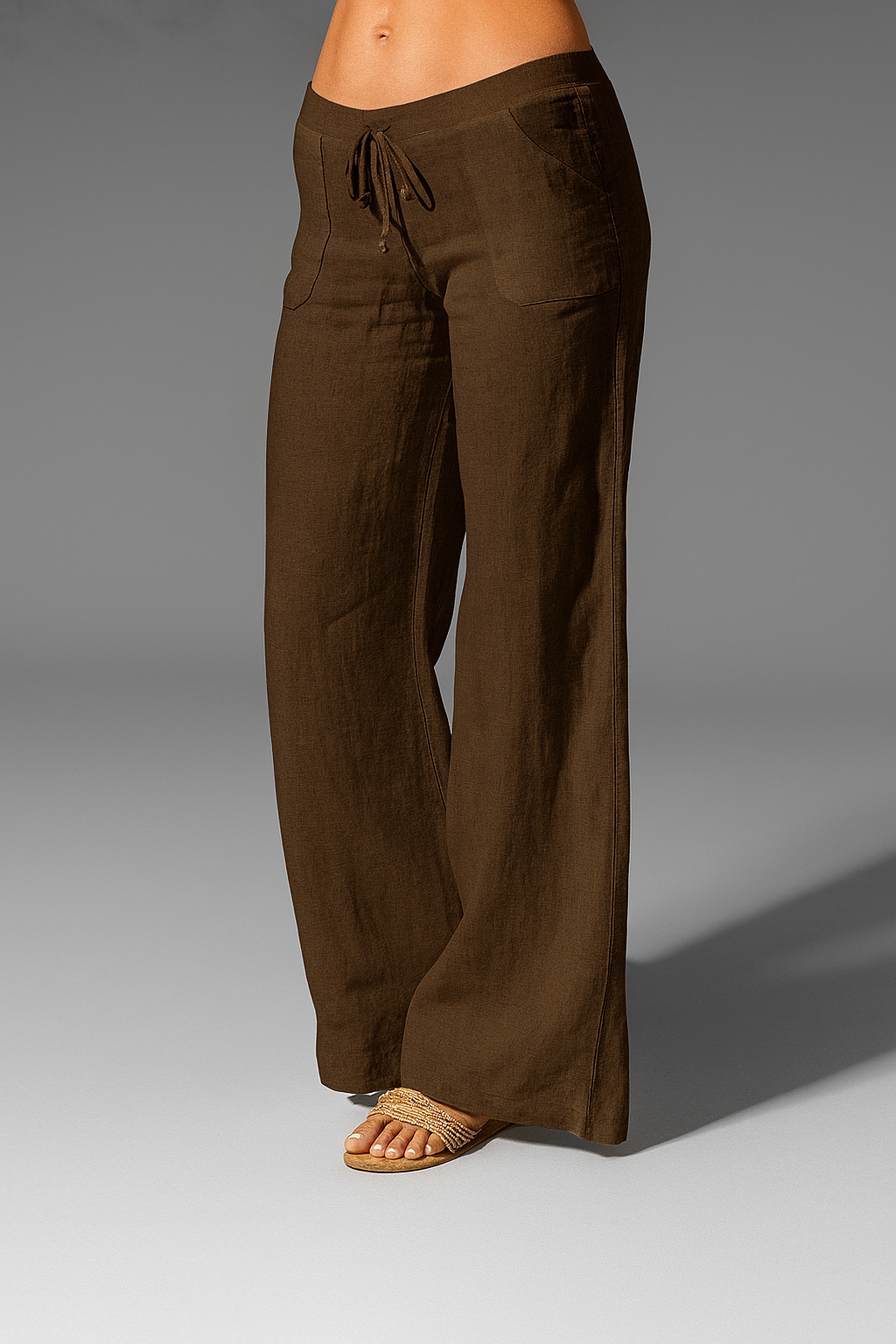 Relaxed Wide Leg Linen Trousers with Drawstring Waist