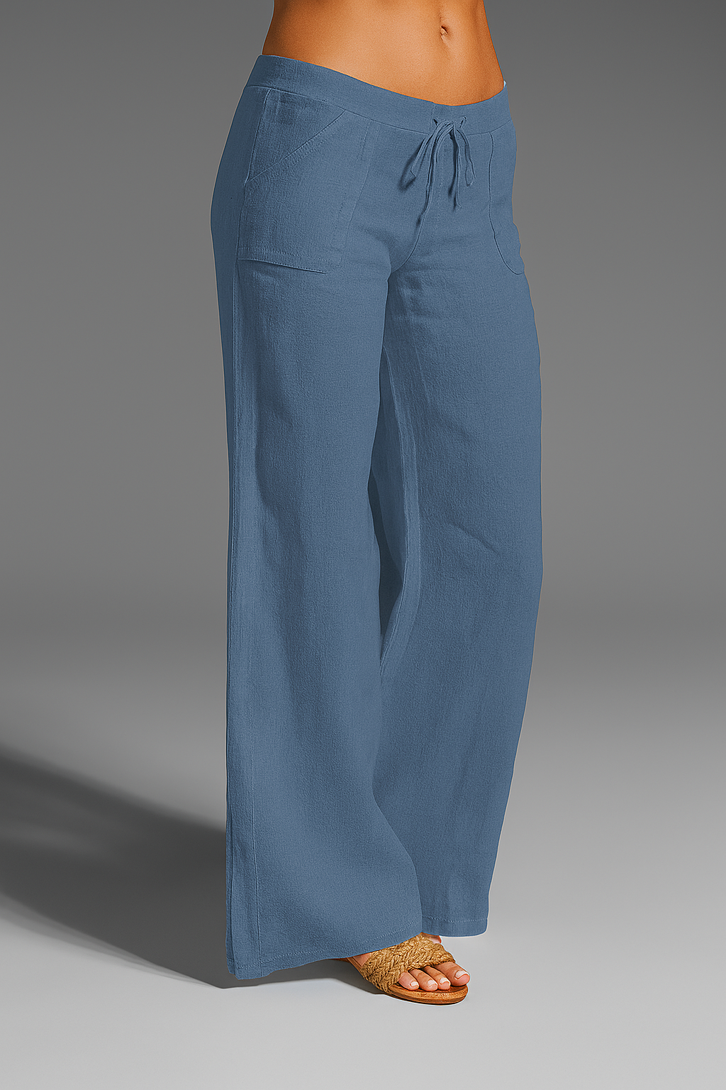 Relaxed Wide Leg Linen Trousers with Drawstring Waist