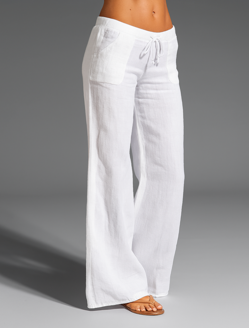 Relaxed Wide Leg Linen Trousers with Drawstring Waist