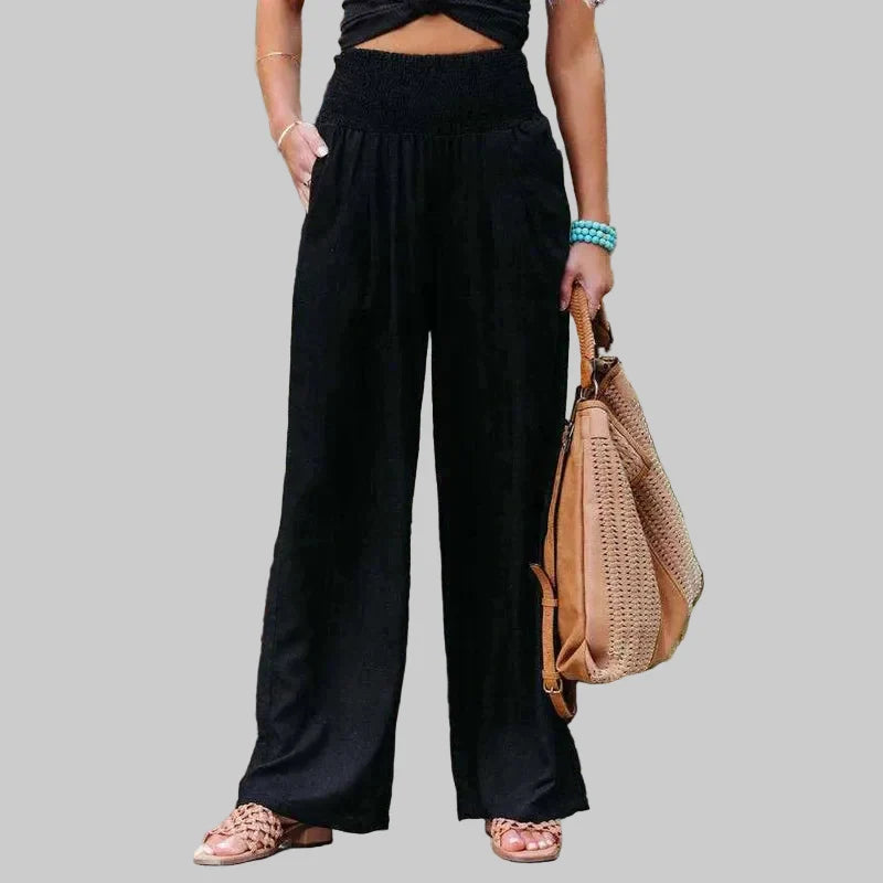 Relaxed Wide Leg Linen Trousers with Elasticated Waist