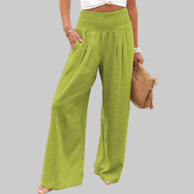 Relaxed Wide Leg Linen Trousers with Elasticated Waist