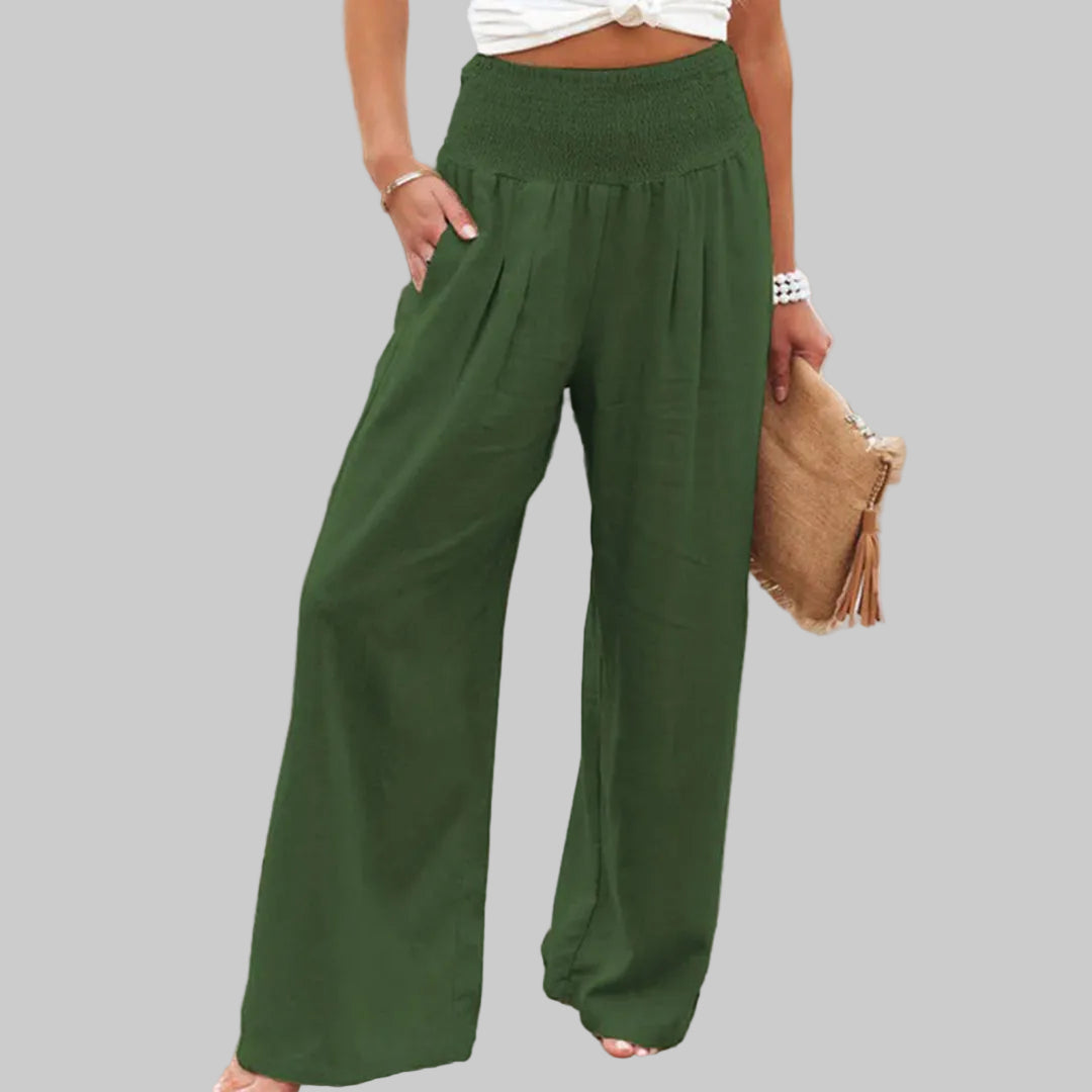 Relaxed Wide Leg Linen Trousers with Elasticated Waist