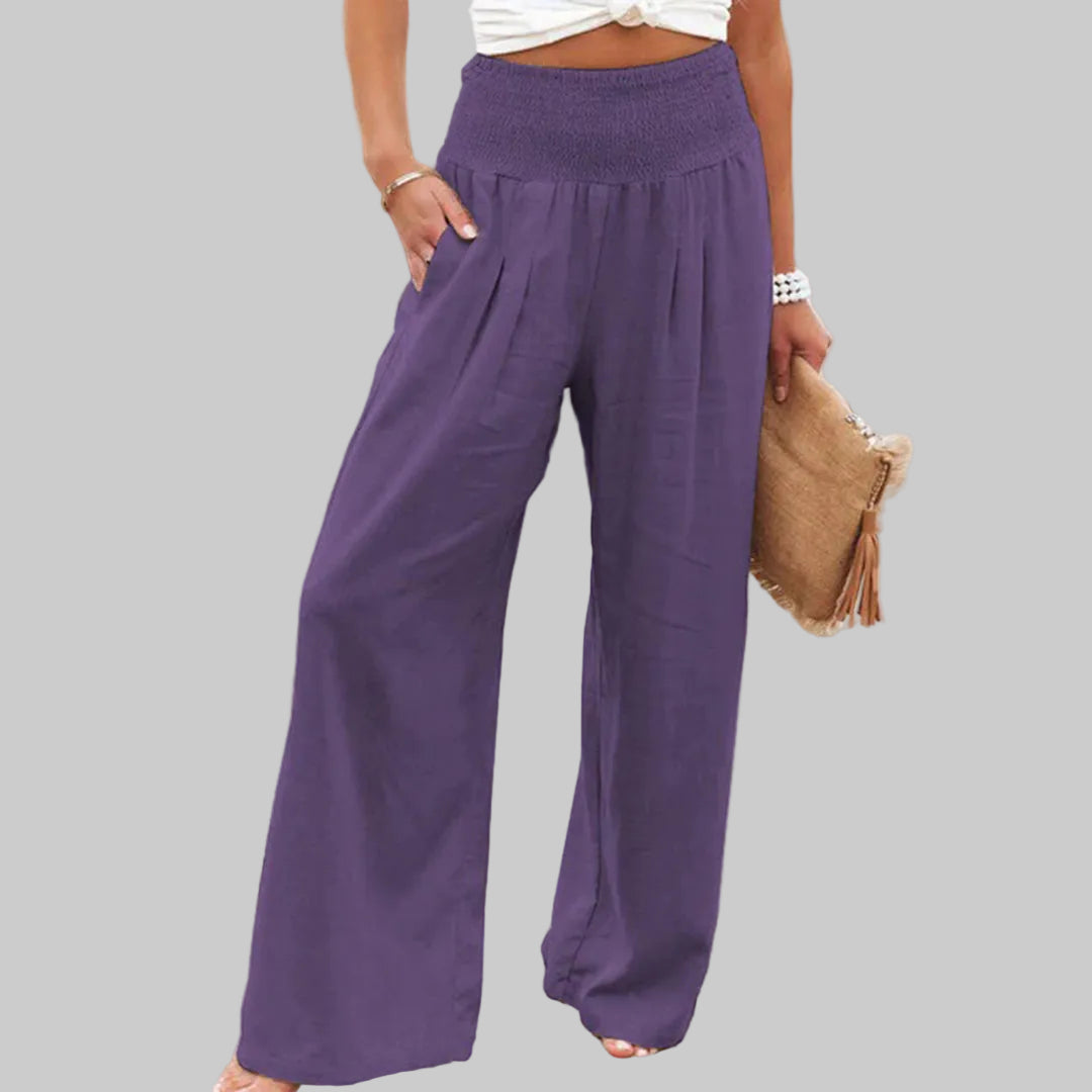 Relaxed Wide Leg Linen Trousers with Elasticated Waist
