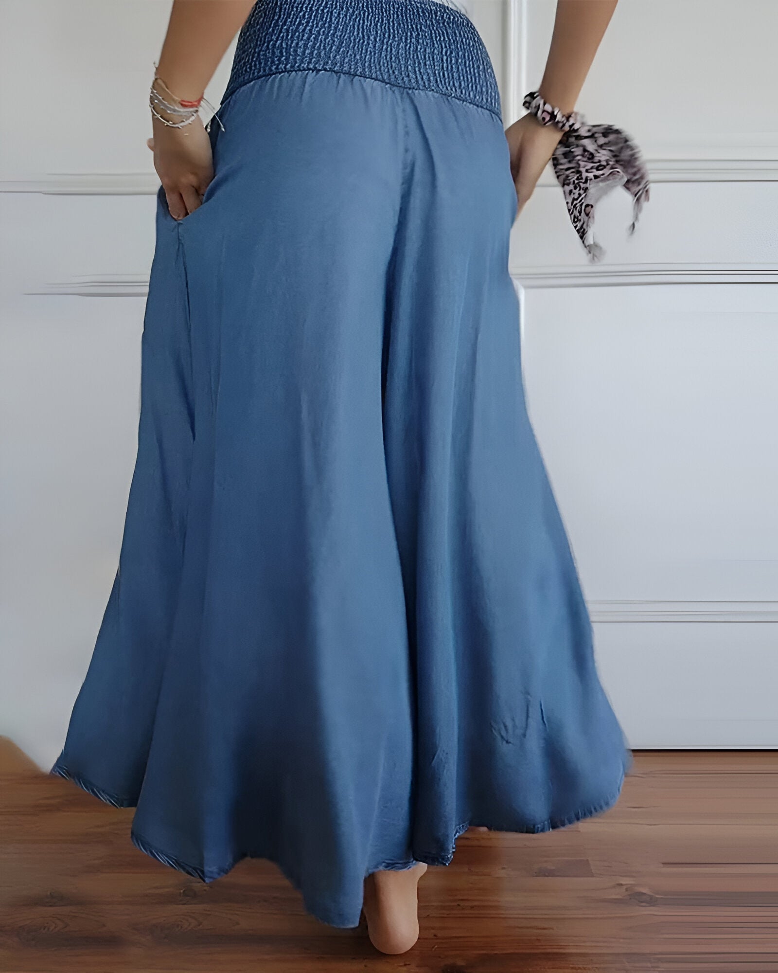 Relaxed Wide Leg Palazzo Pants with Smocked Waist and Pockets