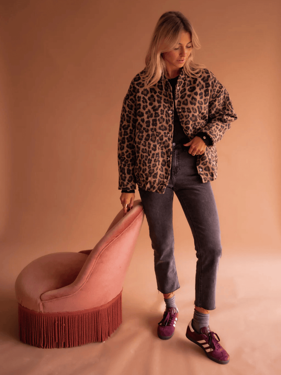 Relaxed fit Leopard Print Teddy Fleece Jacket