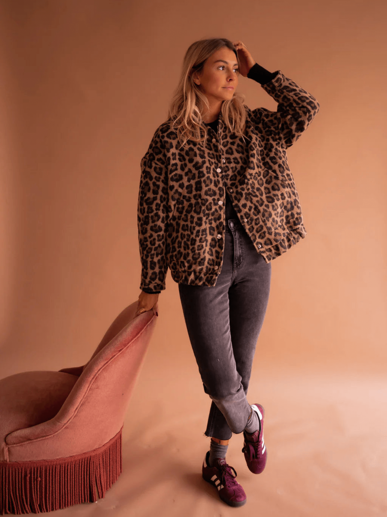Relaxed fit Leopard Print Teddy Fleece Jacket