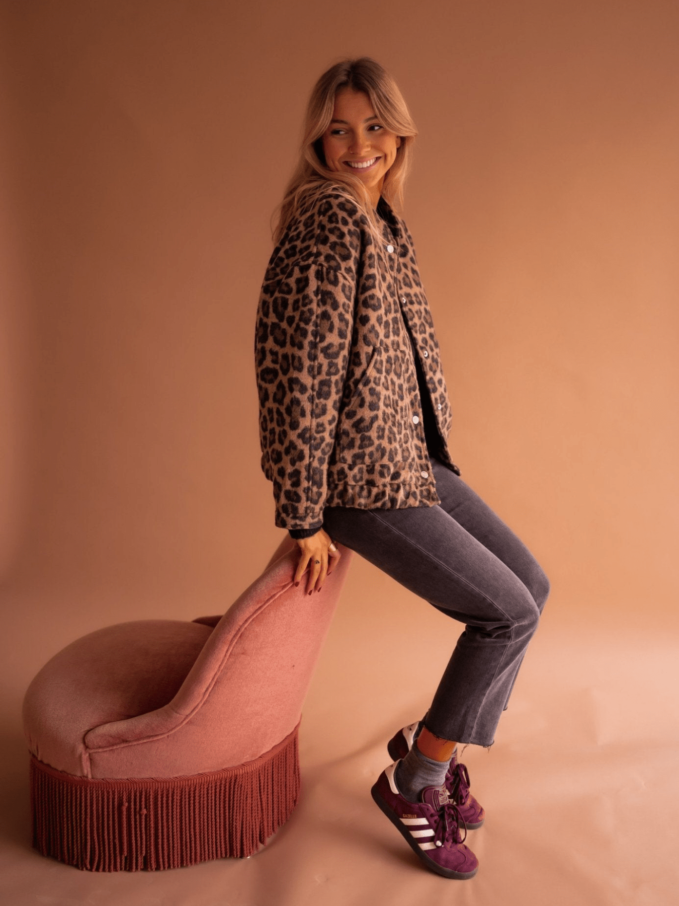 Relaxed fit Leopard Print Teddy Fleece Jacket