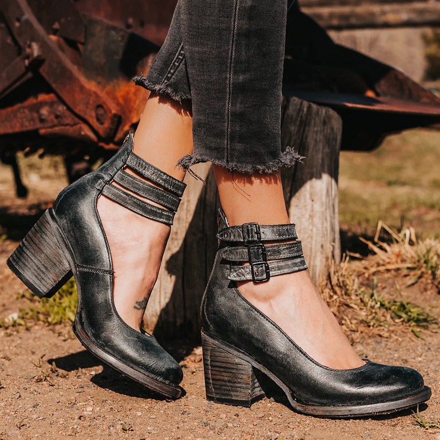 Retro Block Heel Mary Jane Heels with Double Buckle Ankle Strap